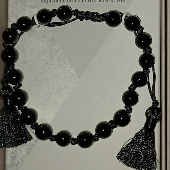 LUNA NORTE FOR EVERYBODY UNISEX BLACK ONYX GEMSTONE BRACELET ADJUSTABLE NEW IN - Picture 1 of 4
